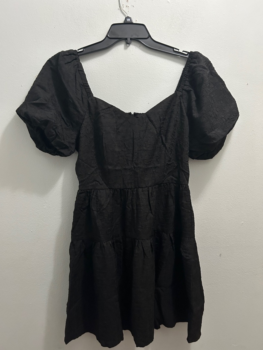 Black Puff-Sleeve Tiered Mini Dress